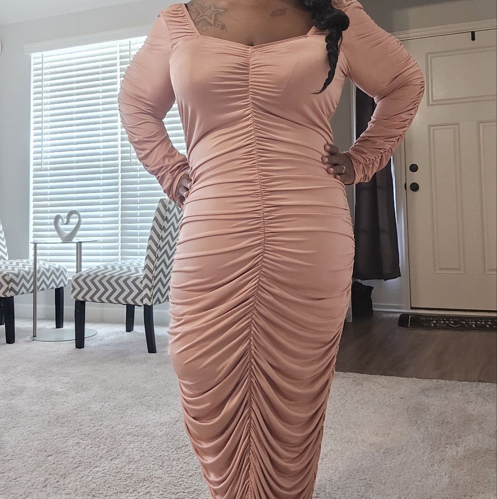 Pretty Little Thing Ruched Long Sleeve Pink Dress  Size 20
